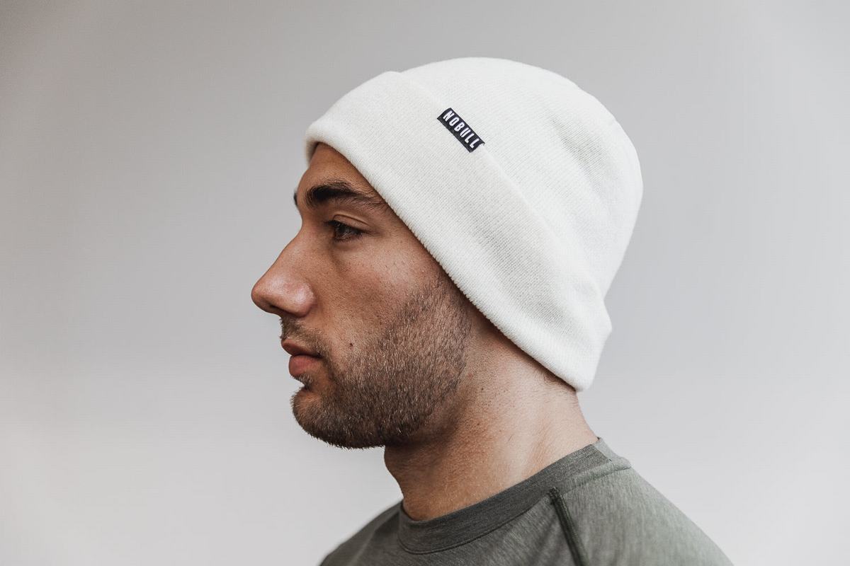 Nobull Cuffed Men's Beanie White | Australia (UA3147)